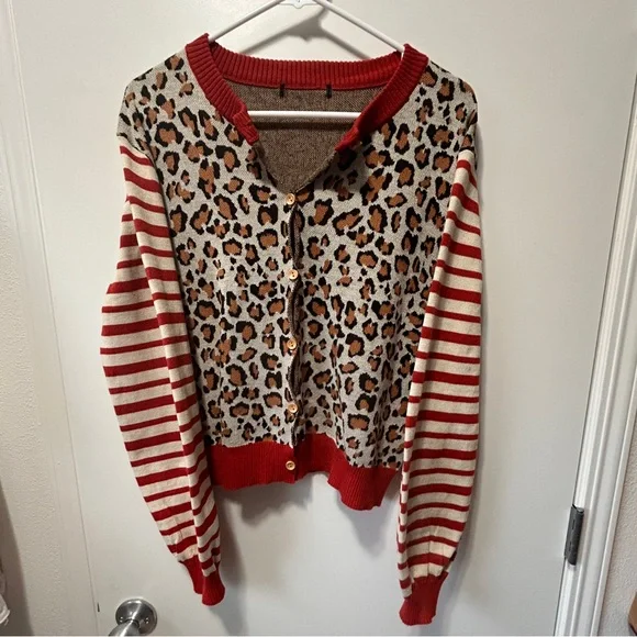 Leopard and Striped Cardigan - Picture 1 of 6